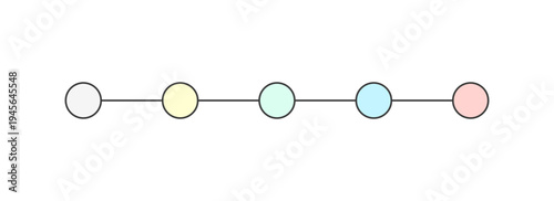 線でつながったカラフルな5つの丸のテンプレート素材 - シンプルでおしゃれなフロー・ステップ図解