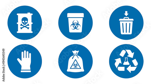 Biohazard Waste Disposal Symbols and Recycling Icons Collection. Vector Icons Set