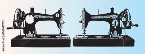 Vintage sewing machines with decorative patterns and classic design