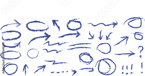 Hand draw blue arrows and symbols collection
