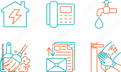Essential household utilities and communication services icons