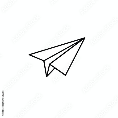 A minimalist black outline of a paper airplane in flight