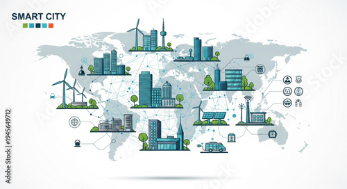 Smart City Concept - Global Sustainable Urban Development with Green Energy.