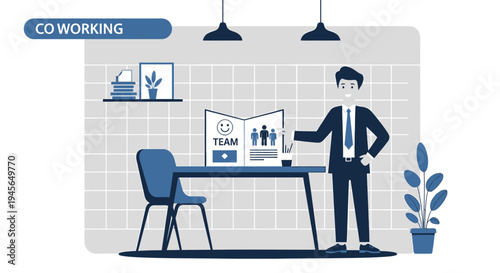 Co-working Space with Businessman, Teamwork Concept, Modern Office Design