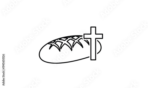 Minimalist Christian Bread and Cross Line Art Illustration