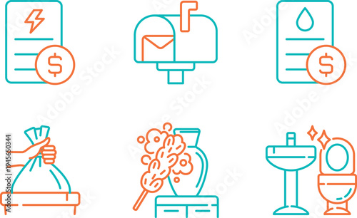 Iconic representations of common household utilities and leisure activities