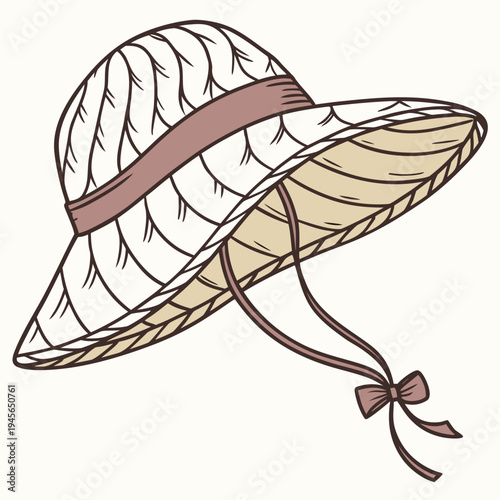 A straw hat with a brown ribbon