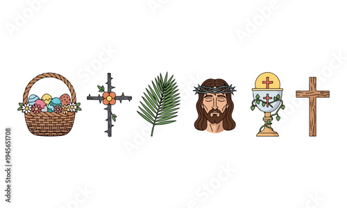 Christian Holy Week and Easter Religious Icons Set