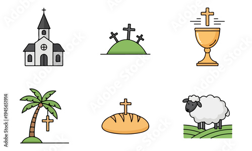 Set of Flat Design Christian and Easter Religious Icons