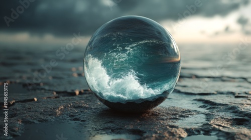 glass sphere filled with ocean waves inside