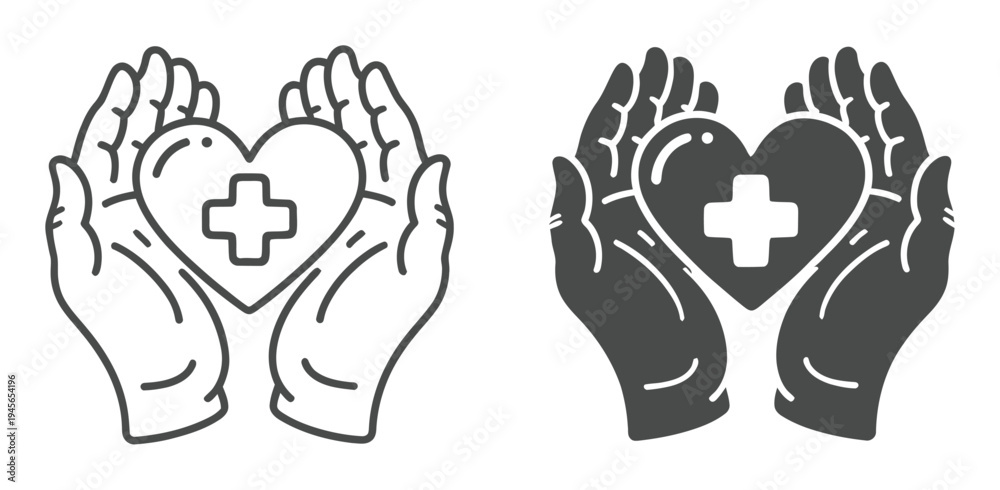 Fototapeta premium Hands holding a heart with a medical cross, representing care and health