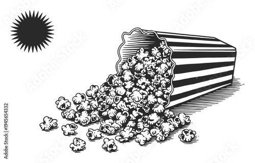 Spilled Popcorn in Striped Container with Starburst