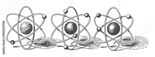 Vintage Atomic Models with Orbiting Electrons and Shadows