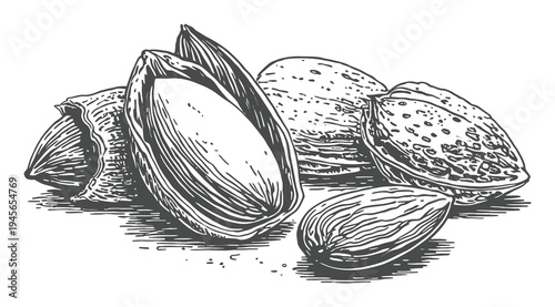 Vintage Engraving of Almonds: A Nutty Still Life Illustration