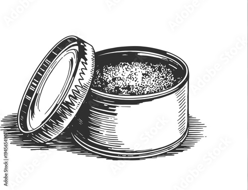 Vintage Illustration of an Open Tin Can Filled with Granulated Substance