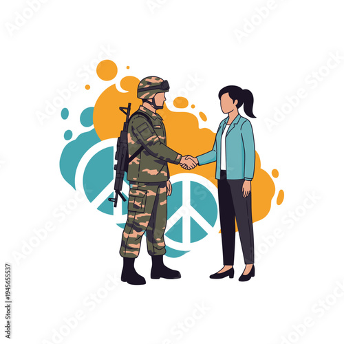 Soldier and Civilian Shaking Hands in Symbol of Peace and Understanding