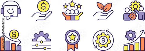 Illustrations of key factors for business success and growth metrics