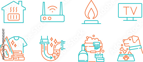Colorful icons representing various household and smart home devices and services