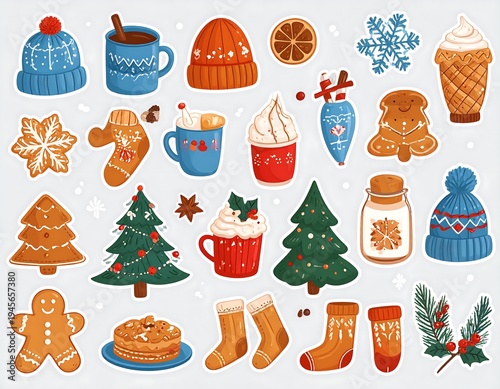 Festive Winter Holiday Season Decorations and Food Items.