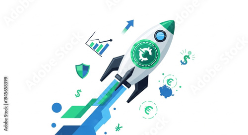 Cryptocurrency Rocket Launch - Investment Growth and Financial Success Illustration.