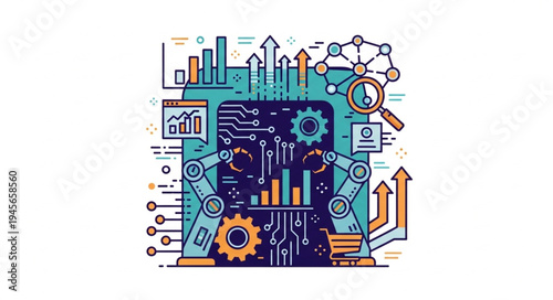 Data Analysis Robot with Charts and Gears for Business Intelligence.