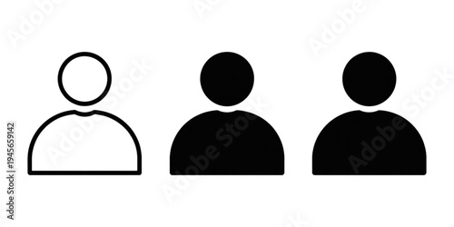 Three simple icons representing different human silhouettes with varying head details