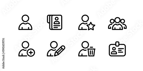Set of eight icons representing different user roles and activities