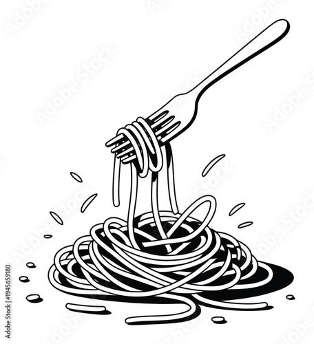 A fork twirling a pile of spaghetti, a classic Italian dish