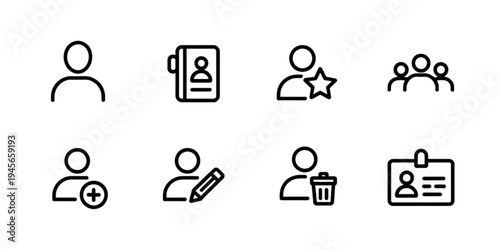 Set of icons representing various user profile and activity actions