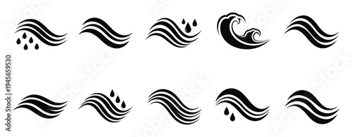 Collection of stylized wave and water drop