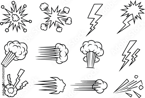 Comic Book Style Explosions, Lightning Bolts, and Speed Lines