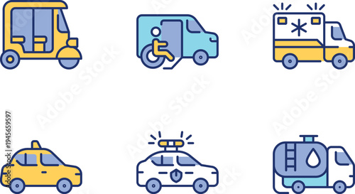 Illustrated icons of various emergency and public service vehicles