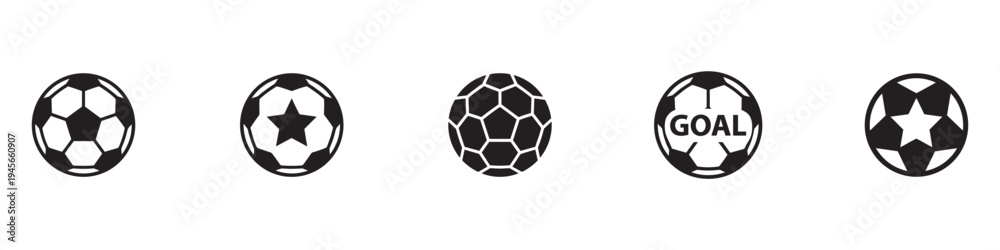 Fototapeta premium Football ball vector icon set. Soccer balls icons. soccer ball icons, football or soccer ball icon set in different styles, football simple black style, Vector Illustration.