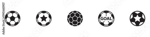 Football ball vector icon set. Soccer balls icons. soccer ball icons, football or soccer ball icon set in different styles, football simple black style, Vector Illustration.