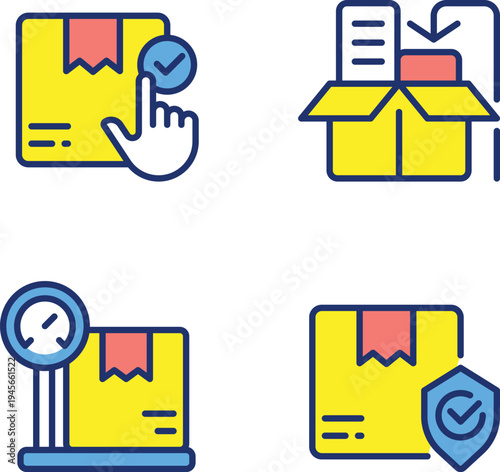 Four graphical icons representing software development and deployment concepts