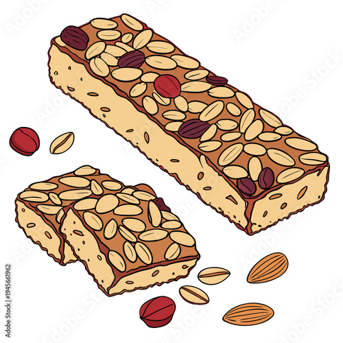 Cartoon of two nutty granola bars with nuts and seeds food