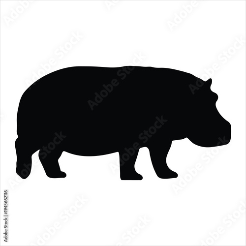 Black Hippopotamus Icon Isolated on White - Wild Animal Vector Art.