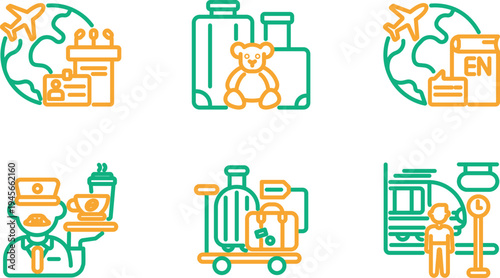 Illustrations of modern life scenes and travel essentials with a retro design twist