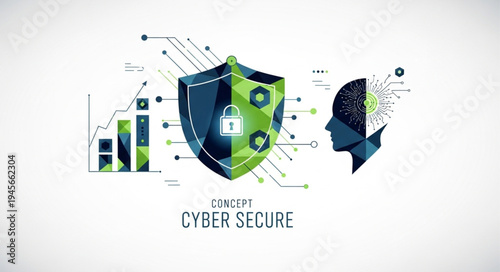 Cyber Security Shield Protecting Digital Brain and Data Analysis.