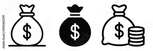 Money bag with dollar sign icons set