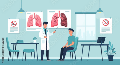 Doctor explaining lung health to patient.
