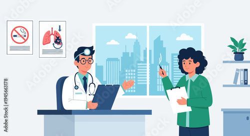 Doctor and patient discussing health in office.