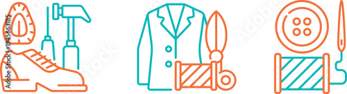 Iconic representations of professions and tools for construction, office, and baking