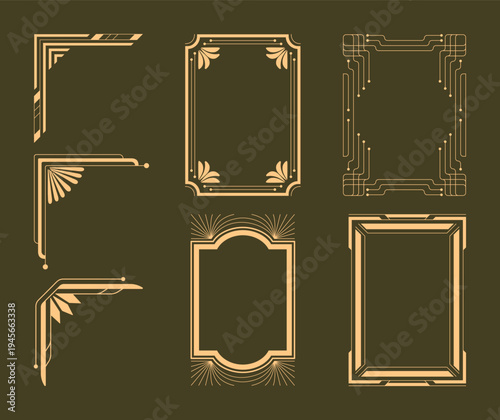 Art Deco decorative frames and corners. Vector.