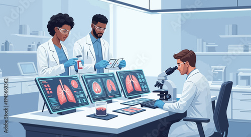 Medical professionals analyzing lung scan images.