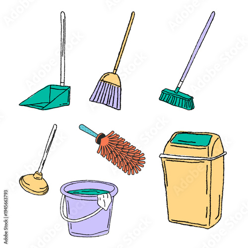 Housekeeping and Cleaning Tools Collection Vector Illustration