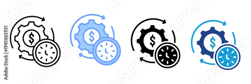 Time Is Money Business Efficiency Vector Icon Set Outline and Solid Transparent Background