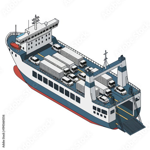 Large Cargo Ship with Vehicles Onboard.