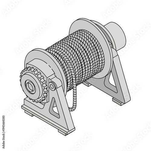 Winch Machine with Cable and Gear.