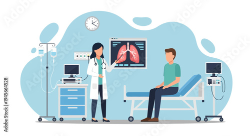 Doctor showing patient lung X-ray results.
